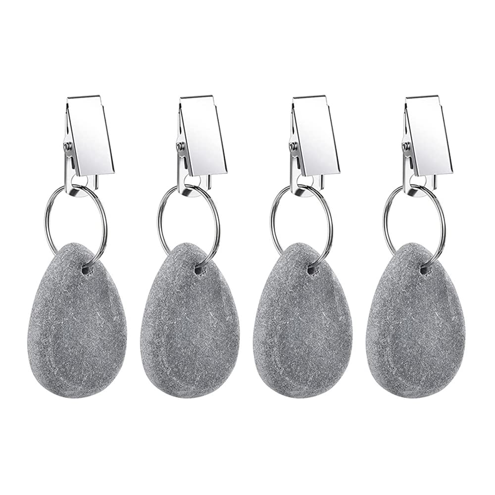 Tablecloth Weights Hangers, Tablecloth Pendant Stone Table Cover Weights with Metal Clips for Outdoor Party Picnic Table Decoration (Grey, 4pcs)