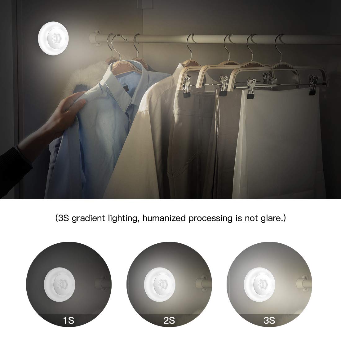TAOCOCO Motion Sensor Night Light, Battery-Powered LED Night Lights for Kids Baby, Magnet Stick-on Stick-Anywhere Closet Light for Stair, Kitchen, Bathroom, Bedroom, Bar (2 Pack, White)