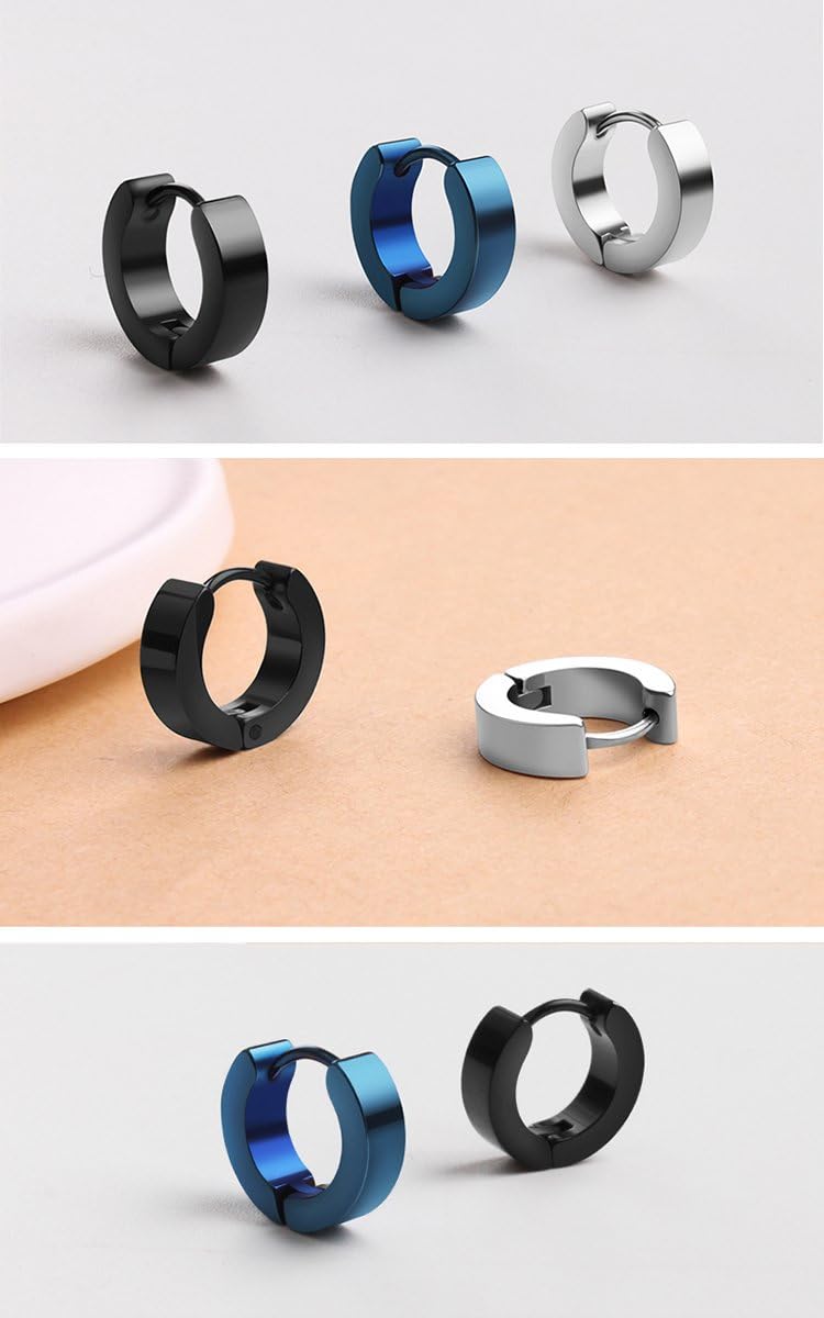 Epoch World 5 works Set 316L Surgical Stainless Steel Huggie Small Silver Hoop Earrings for Men Women Hoop Earrings Gold Black Hypoallergenic 14MM - Image 4