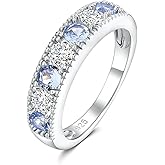 CAIDIKA 925 Sterling Silver 4.8mm Wide Band Ring for Women Men Created Emerald/Ruby/Sapphire/Aquamarine/Amethyst & Cubic Zircon Wedding Eternity Bands (with Gift Box)