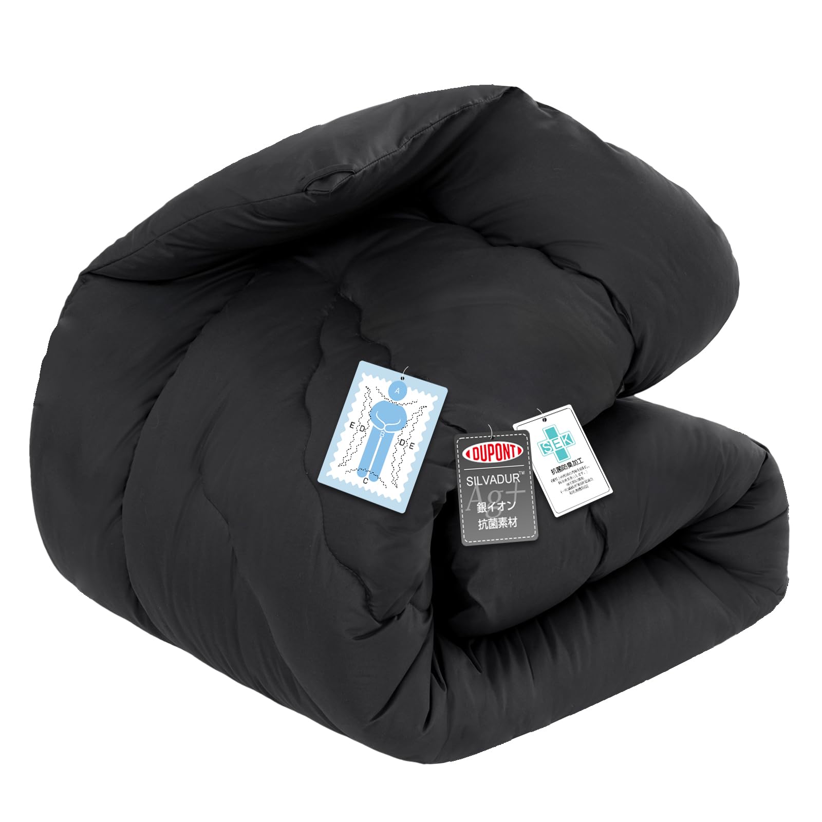 Keusnix 掛け布団 肌掛け布団 シングル オールシーズン 軽量 【体にフィットする・特有專利取得キルト】かけ布団 ふんわり 柔らかい ほこりが出にくい 通気 保温 洗える 掛けふとん Ag+銀イオン抗菌素材 SEK認証 抗菌防臭 防ダニ 吸水速乾 合掛け布団（150X210cm ブラック 中綿約1.0KG）商品画像