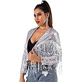 EVILD Fringe Jacket Silver Sequin Blazer Cowboy Outfits for Women