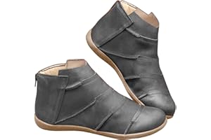 GIBOBBY Ankle Boots for Women No Heel,2019 New Arch Support Booties Side Zip-up Vintage Leather Damping Shoes Flat Heel Booties