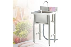 Utility Sink Laundry Tub with Faucet, Heavy Duty Sinks for Washing Room, Basement, Garage or Shop, Free Standing Wash Station