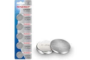 Tenergy 3V CR2025 Batteries, Lithium Button Coin Cell 2025 Battery, for Key FOBs & Other Devices, 5 Count