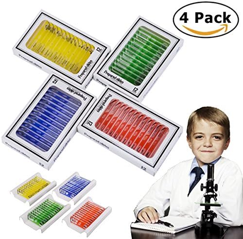 Elongdi 48 PCS Prepared Microscope Slides Set for Basic Biological Science Education, Kids Prepared Slides Kit Animals Insects Plants Flowers Specimen Biological Sample for Student