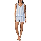 Nautica Womens Short Pajama Set - Summer 2 Piece Lightweight Rayon Ruffle Tank with Shorts - Lounge and Sleep Sets for Women