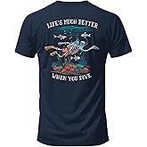Salty Bones Life’s Much Better When You Dive Scuba Diving Graphic T-Shirt,100% Ringspun Cotton, Classic Fit, Printed in USA
