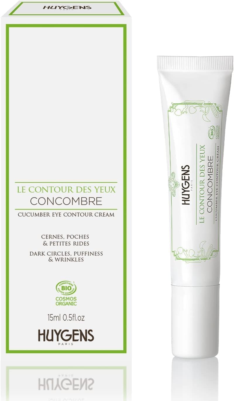 HUYGENS - Cucumber Eye Contour Cream - Organic Certified - 15ml - Clears & Elminates Dark Circles - 99% natural - Vegan - Made in France