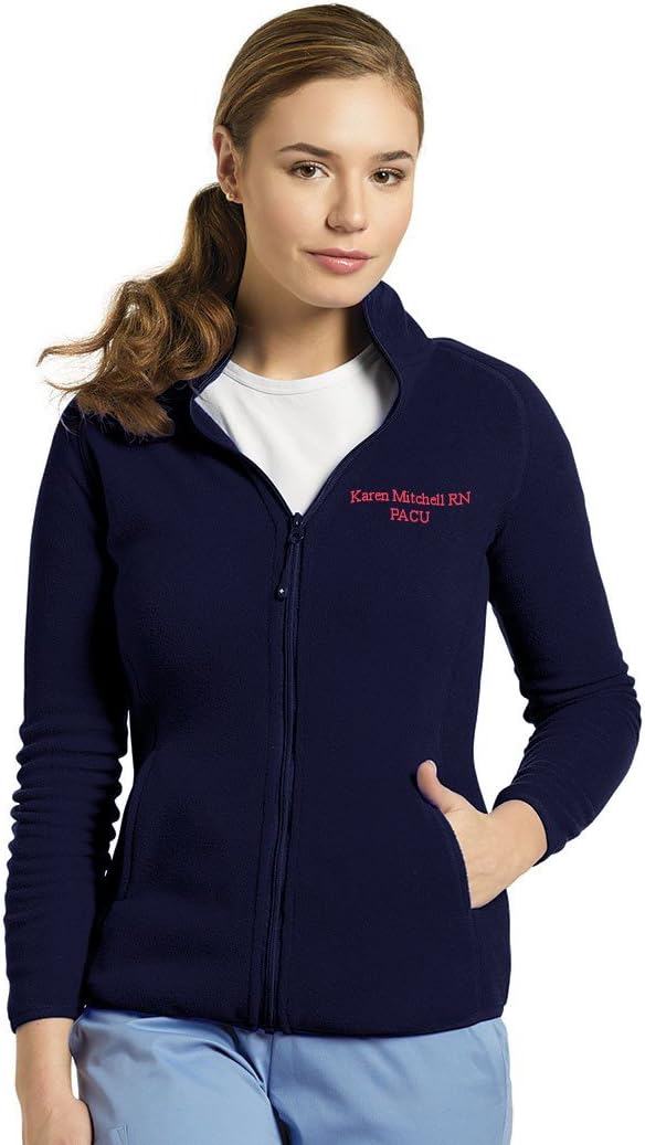 Custom Embroidered Polar Fleece Zip Front Sport Jacket by White Cross Scrubs (Navy,Large)