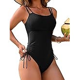 Charmo Ribbed One Piece Swimsuit Women High Cut Bathing Suit Tie Side Spaghetti Strap Modest Monikini Swimwear