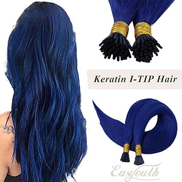 Amazon Com Easyouth Pre Bonded I Tip Hair Extensions 20 Blue