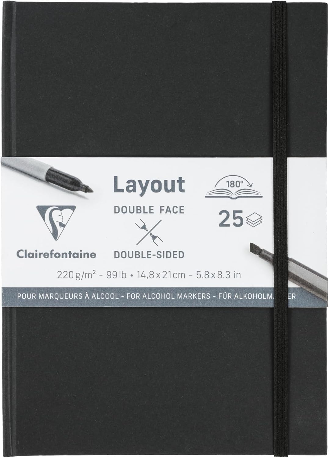 Clairefontaine 975342C Double-Sided Layout Notebook Flat Opening - 25 Sheets of Extra Smooth White Drawing Paper A5 14.8x21 cm 220g - Ideal for Drawing