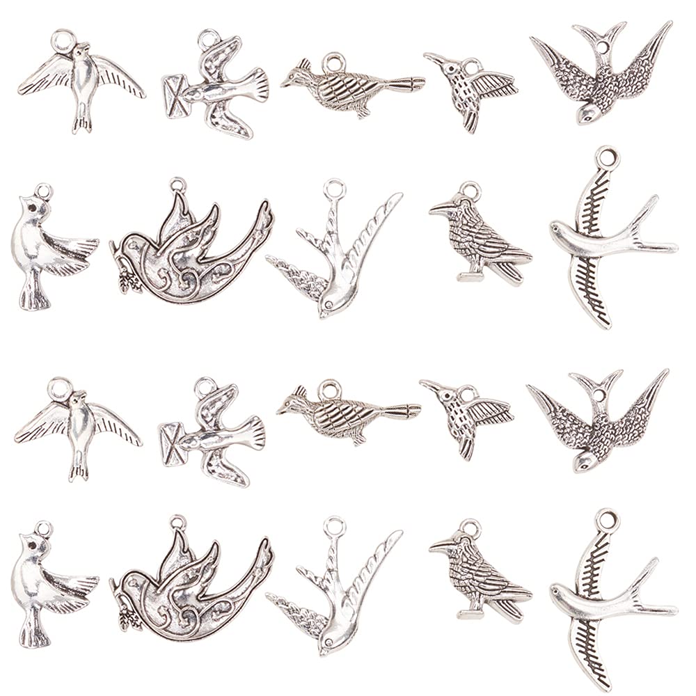 UR URLIFEHALL 50 Pcs 10 Styles Tibetan Bird Charms Anique Silver Charms Animal Charms Pendants for DIY Jewellery Making and Crafting
