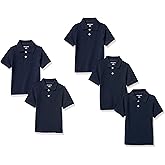 Amazon Essentials Boys' Uniform Short-Sleeve Pique Polo Shirts, 2-Pack Blue/