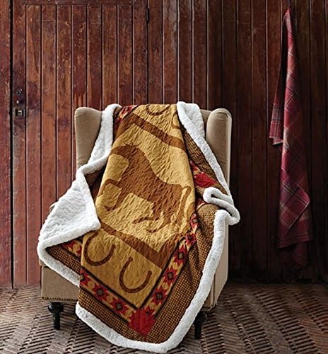 Horseshoe Quilt Throw with Sherpa Backing Country Western Ranch Lodge Cabin with Southwest Aztec Accents
