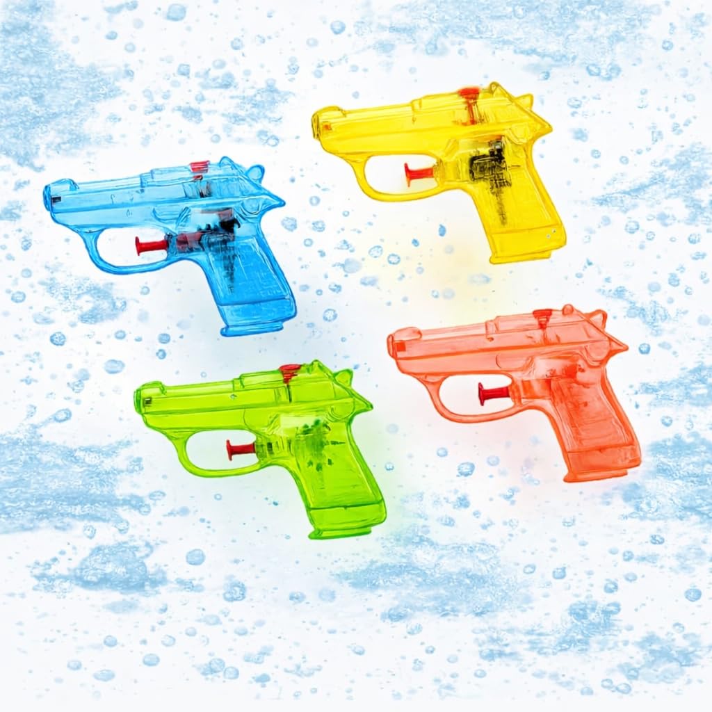 4 Pcs Mini Water Transparent Guns for Kids,Mini Squirt Toy Pistols Shooter,Summer Beach Fun Pistols,Available in 4 Lively Colors Pistols for Beach Squirt Blasters Swimming Pool Parties,Summer Party