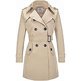 FARVALUE Women's Double Breasted Trench Coat Water Resistant Windbreaker Classic Belted Lapel Overcoat