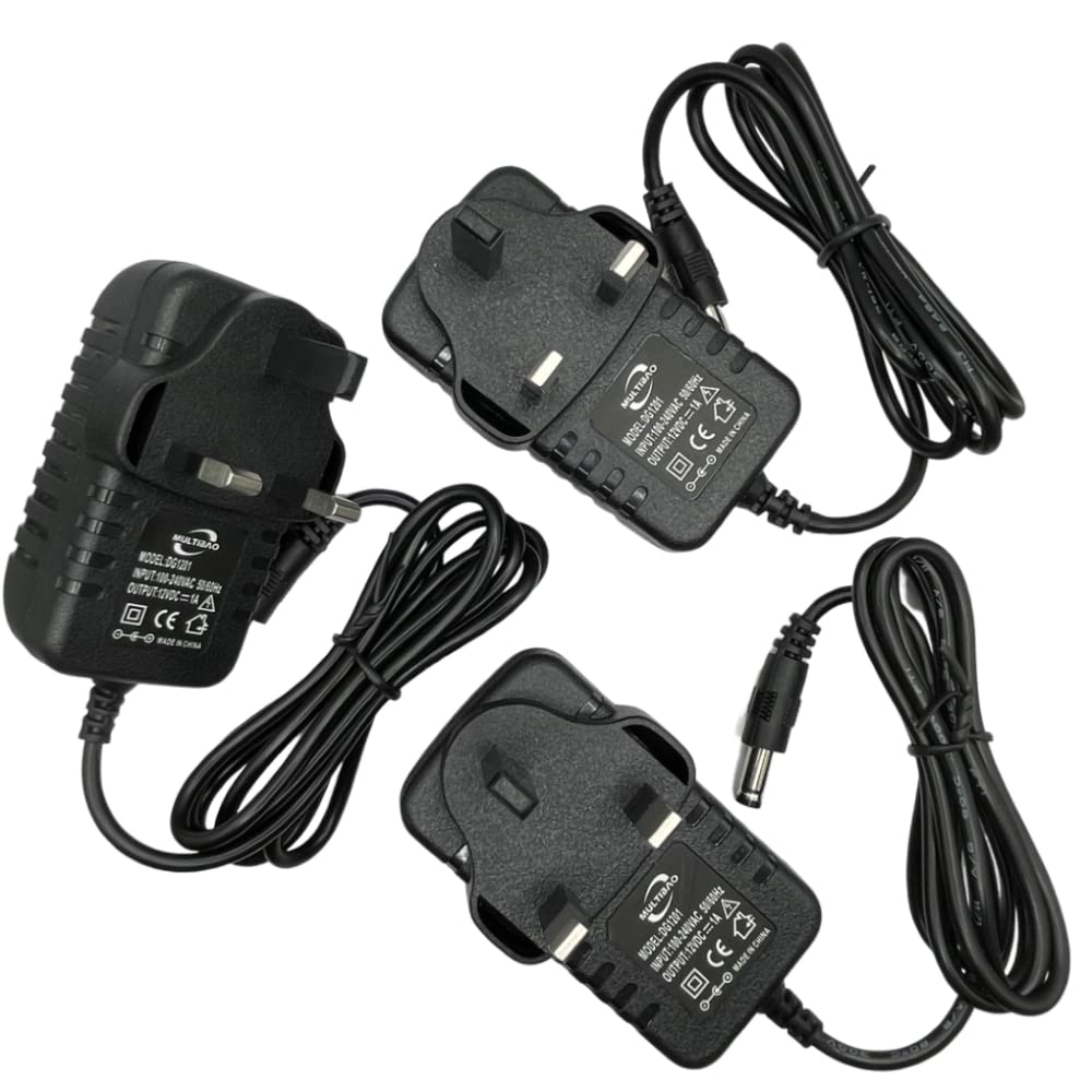 3 Pcs DC 12V 1A Power Supply Adaptor 12W Transformer UK PLUG for CCTV Camera, LED STRIP and Home Appliances, DC Jack 5.5 * 2.1mm (3pcs)