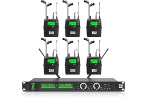 XTUGA RW2090 Wireless in Ear Monitor System, Mono IEM Monitoring with 2 * 100 Frequencies, 230ft(70m) Operation, 6 Bodypacks Receivers for Stage Performance,Studio and Band (550-599mhz)