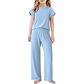 Arshiner Pajamas for Girls Short Sleeve Long Pants Pjs Cute Soft Sleepwear Lounge Sets