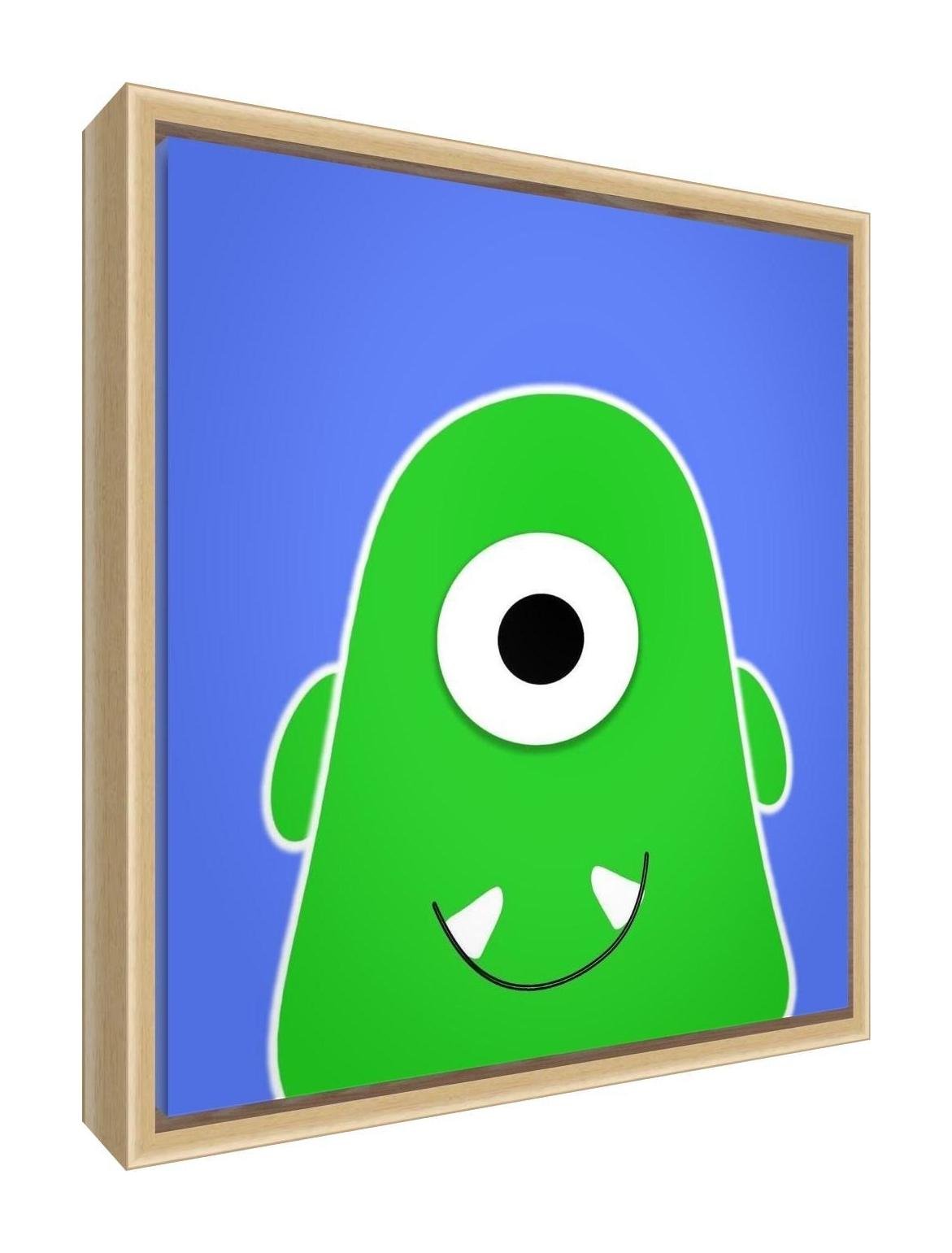 Feel Good Art Eco-Printed and Framed Nursery Canvas with Solid Natural Wooden Frame (55 x 55 x 3 cm, Large, LUE Bob The Blobby Monster)