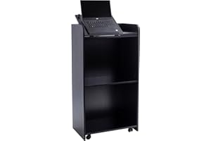 EASTSIDEHX Podium - Portable Podium Stand, Hostess Stand with Wheels, Church Podium Reception Desk, Pulpits for Churches, Mobile Lectern Podium for Conference, Auditorium, Classroom, Adjustable Shelf (Black)