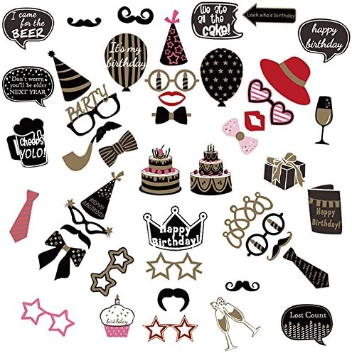 Party Photo Booth Props Kit - Toqueen PZ011 (2017 New Design) 50pcs Mini Pioneer Personalized Custom Photo Booth Prop for Women Men Birthday Party include Hats Glasses Lips Mustache Ties
