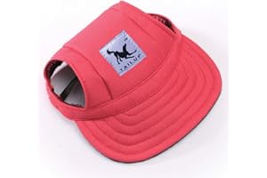 Leconpet Baseball Caps Hats with Neck Strap Adjustable Comfortable Ear Holes for Small Medium and Large Dogs in Outdoor Sun Protection (S, Red)