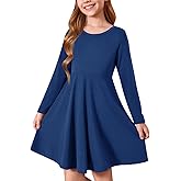 Haloumoning Girls Long Sleeve T-Shirt Dresses Kids Fall A-Line Twirly Skater Dresses 5-14 Years