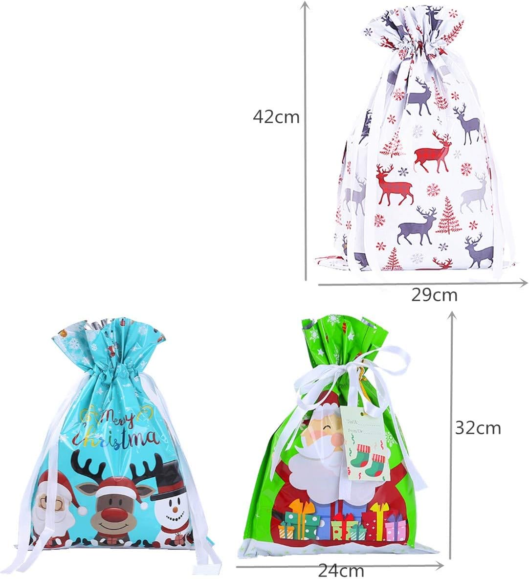 12 Pack Christmas Drawstring Gift Bag Large Bag,5 Design 4 Size Xmas Gift Wrapping Goodies Bags Treats Candy Bags Christmas Gift Bags,Wonderwrap Christma Bag for Presents,Xmas Gift Bags - Image 4