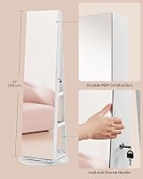 SONGMICS 6 LED Mirror Jewellery Cabinet 360° Swivel Lockable Freestanding view 7