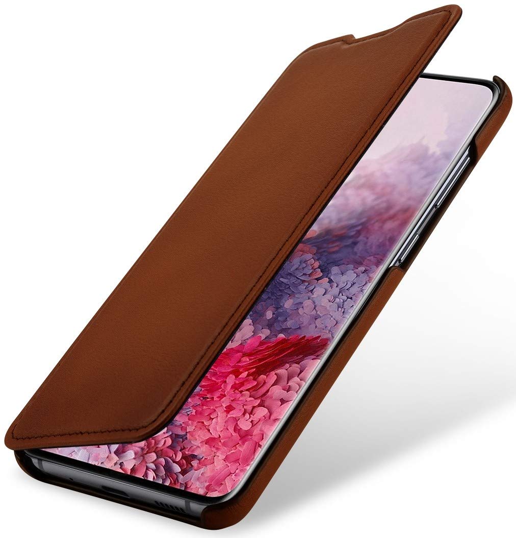 StilGut Book Type Flip Case for Galaxy S20, Genuine Leather Galaxy S20 Case, Antique Brown