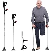 Forearm Crutches for Adults, Foldable, Adjustable, Self-Standing Wide Base | Travel-friendly 20.5-inch fold, padded grips, 12 height settings, fits 5'2"-6'5", 300-lb support, 2 crutches included