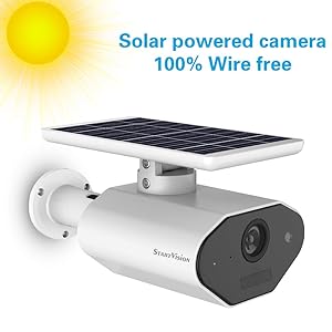 StartVision Solar Powered Wireless Home Security Camera, Outdoor 2.4GHz Wifi IP Camera with Motion Detection Night Vision, Wire-free Surveillance Camera Built in Battery, IP65 Waterproof Weatherproof