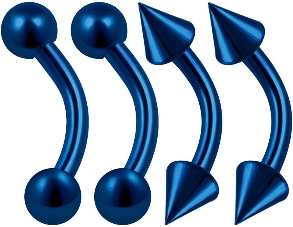 4PCS Stainless Steel Dark Blue Curve Barbell 16g 3mm Ball Spike Lobe Snake Bite Earring Lip Piercing Jewellery See More Sizes