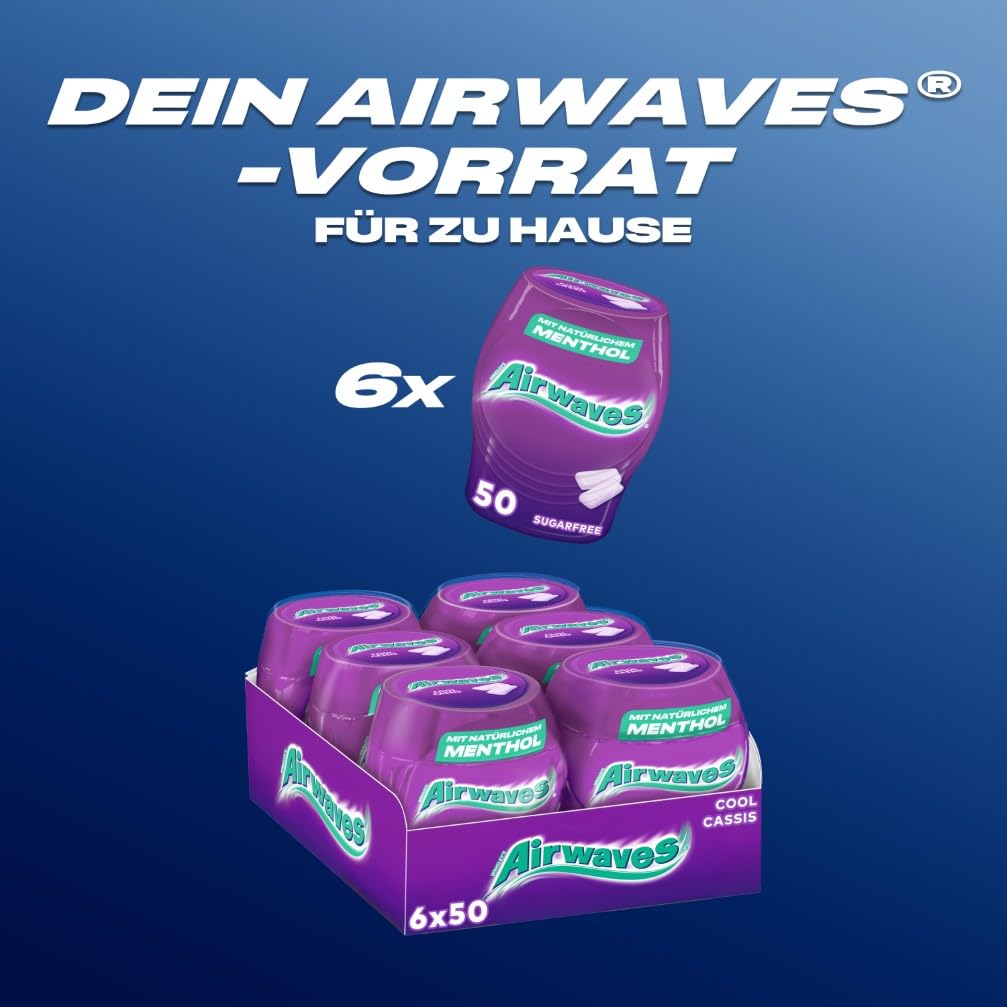 Airwaves Kaugummi Zuckerfrei, Cool Cassis Gum, 6 x 50 Dragees, Großpackung Chewing Gum, Kaugummi ohne Zucker mit Minz Frische (300 Dragees) 8