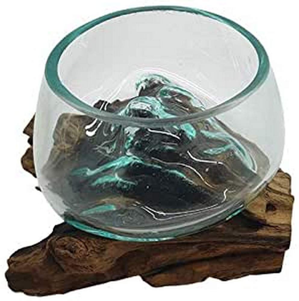 VIE Naturals Molten Glass on Balanese Gamal Wood Basket, 10cm Diameter