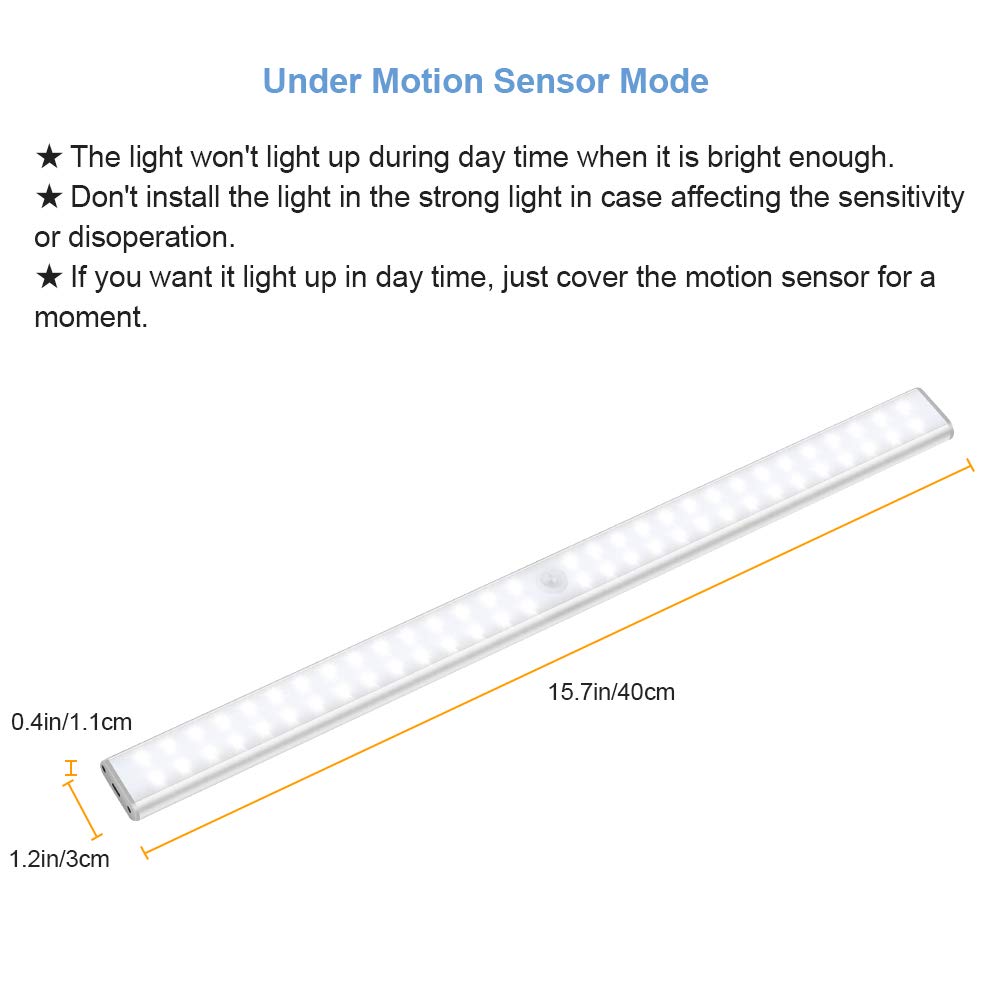 60 LED Under Cabinet Lights, USB Rechargeable Under Cabinet LED Lighting, Magnetic Removable Stick-On Anywhere Closet Lights for Closet, Cabinet, Wardrobe