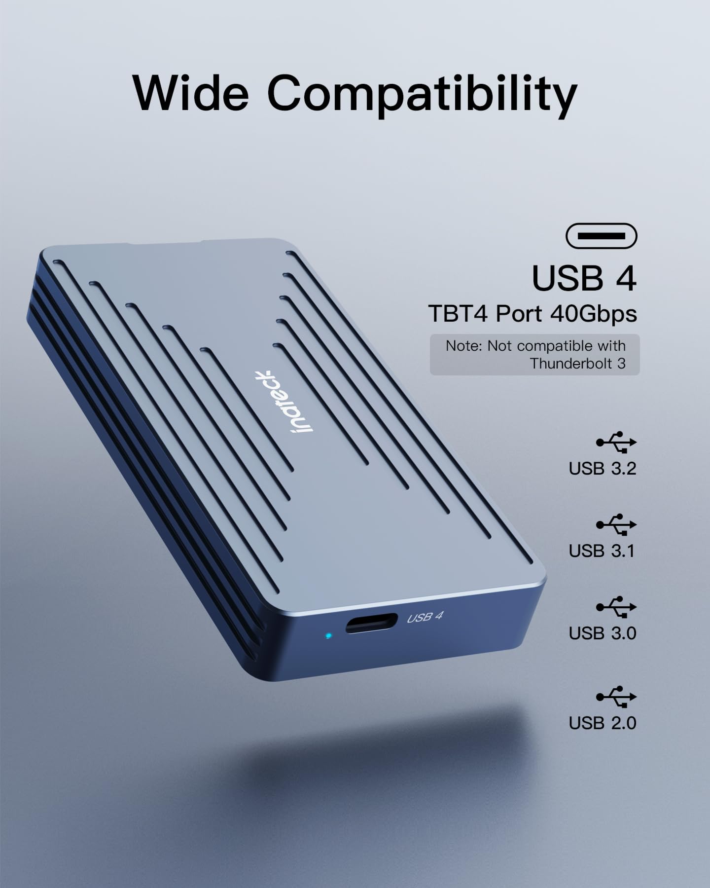Inateck 40Gbps M.2 NVMe SSD-Gehäuse, Aluminium Festplattengehäuse, USB4.0/Thunderbolt 4, werkzeuglose Installation für windows 8/10/11, Mac OS, unterstützt 2230/2242/2260/2280 SSDs, M-Key, FE2028 8