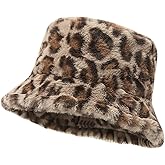 Winter Faux Fur Bucket Hat Warm Fluffy Leopard Hat Plush Fisherman Caps Furry Warmer Caps Soft Outdoor Bucket Caps Khaki