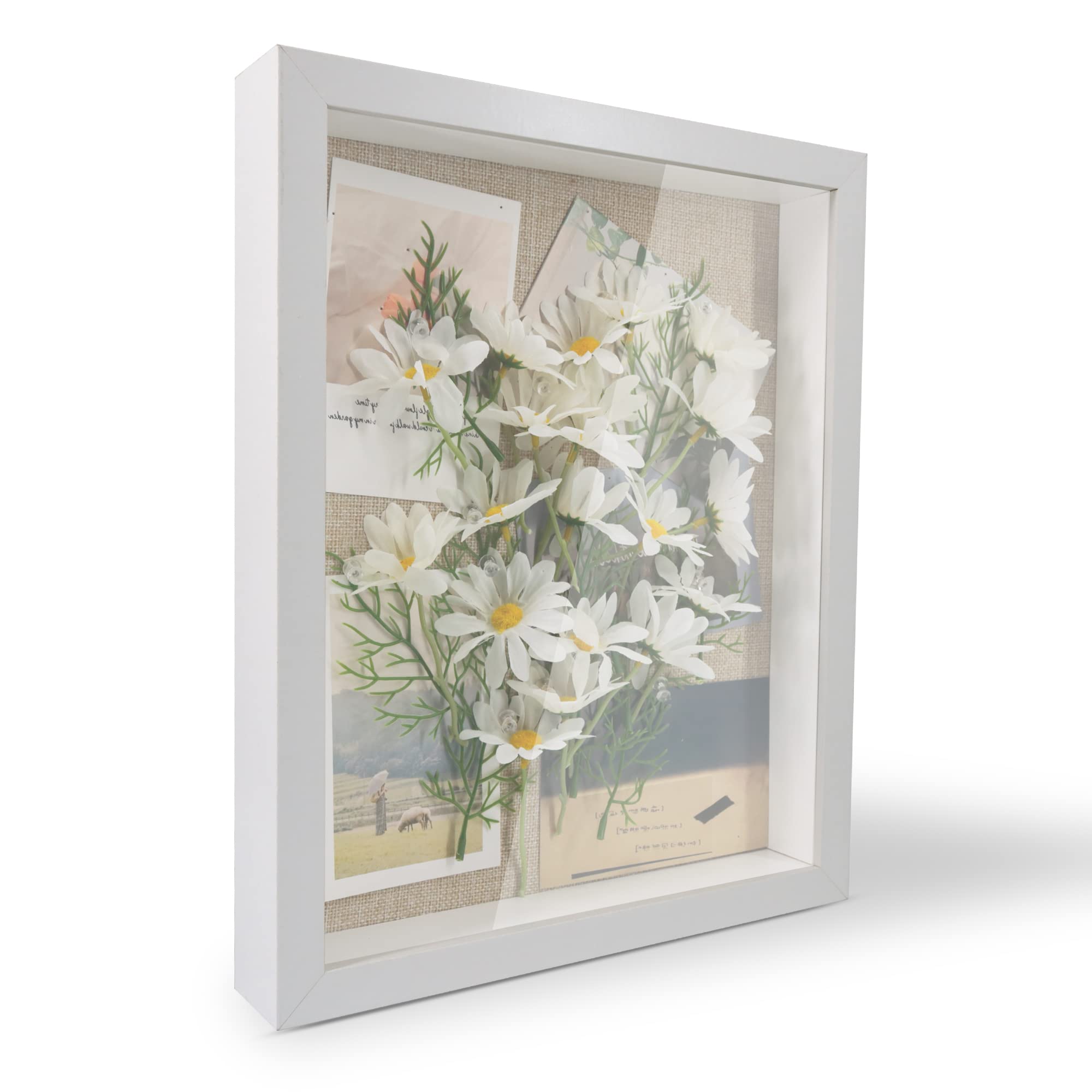 GarduationMall 11x14 3D White Shadow Box Frame Deep Display Frame with Linen Back,Ideal for Memorabilia Pictures Flowers Medals Tickets,Wall Hanging