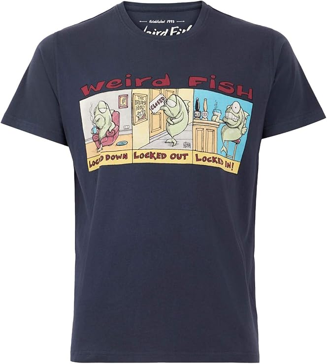 Weird Fish Locked Down Organic Cotton Artist TShirt Navy Size XL
