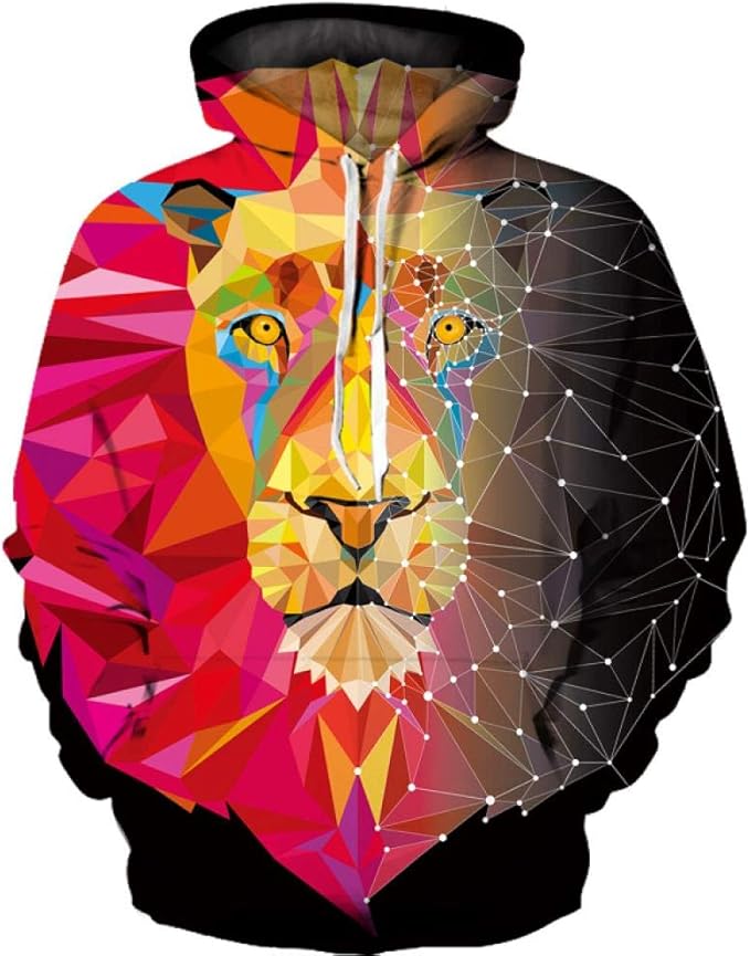 CSY-IPSE Kapuzenpullover 3D-Farbdruck mit Löwenmotiv, Unisex-Baseball