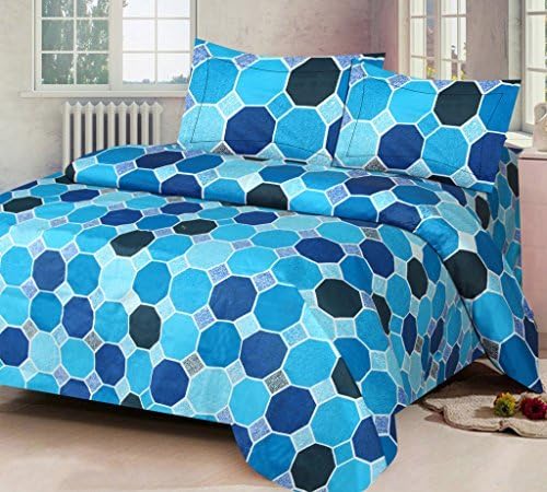 IWS Luxury Printed 120 TC Cotton Double Bedsheet with 2 Pillow Covers - Blue
