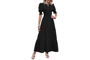 BTFBM Women Casual Summer Dresses 2024 Spring Crew Neck Ruffle Short Sleeve Floral Print Smocked Boho Flowy Maxi Dress