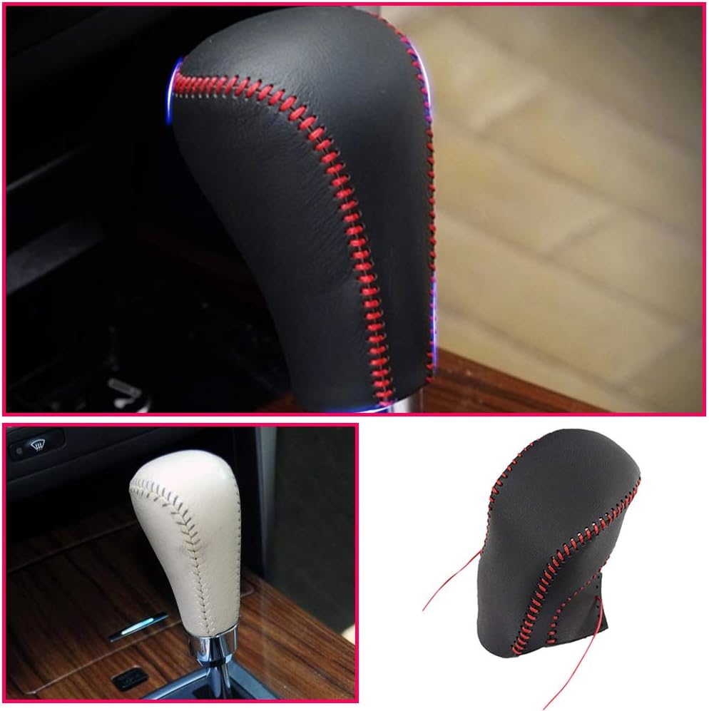 Longzhimei Car Gear Shift Knob Cover for Nissan TEANA 08-12 Murano 11-14 Automatic Leather Car Gear Shift Lever Cover Type I black and red Thread
