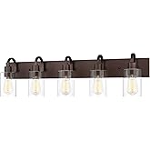 Emliviar 5-Light Metal Bath Vanity Lighting Fixture, Farmhouse Wall Sconce Over Mirror with Clear Glass, Oil Rubbed Bronze Fi