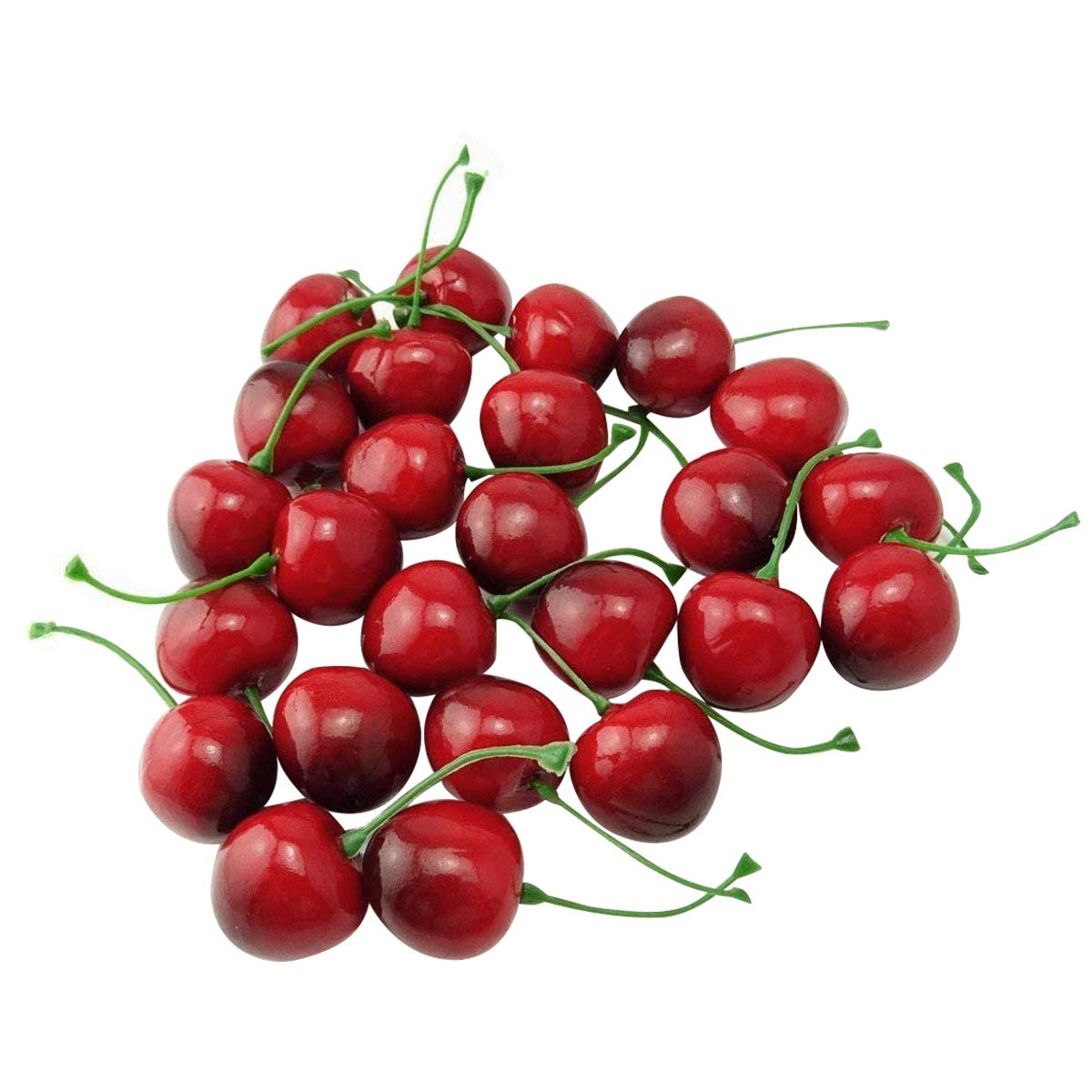 Zhichengbosi 25PCS Foam Artificial Cherries, Fake Red Cherries, Lifelike Fruit Model For Home Decor, Furniture Display, Party Decoration