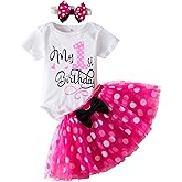 TTYAOVO Baby Girl 1st Birthday Outfits Sets Polka Dot Dress Romper+Tutu Skirt+Headband